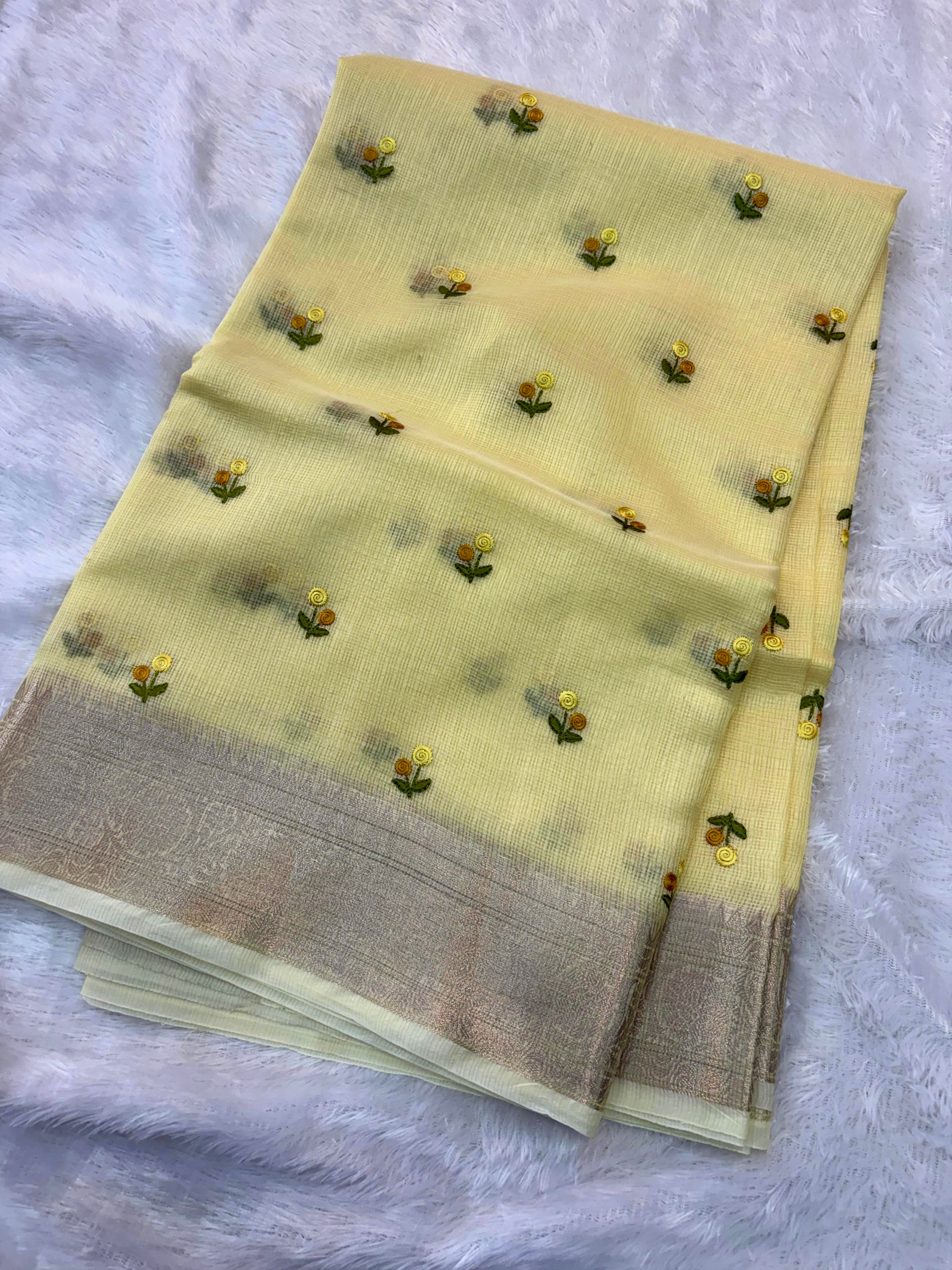 Pastel Yellow Kota Embroidery