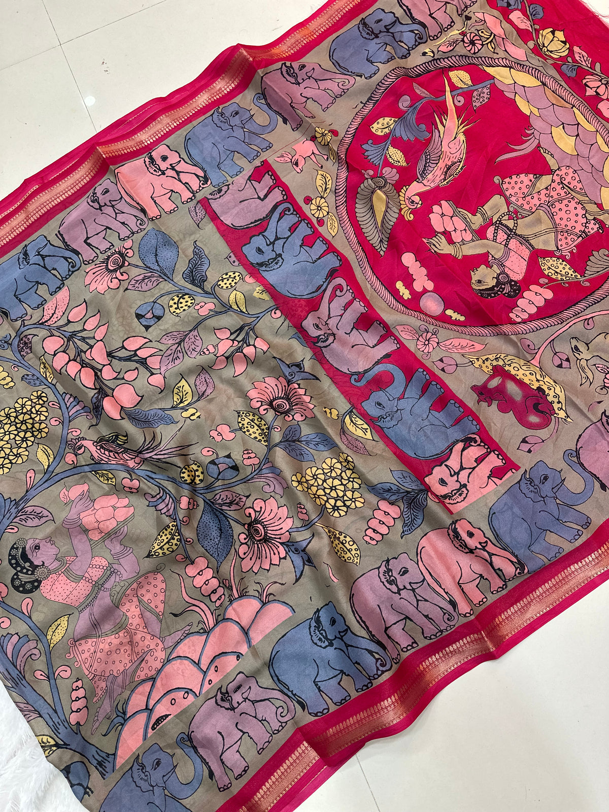 Sana ~ Earthy Grey PenKalamkari Print